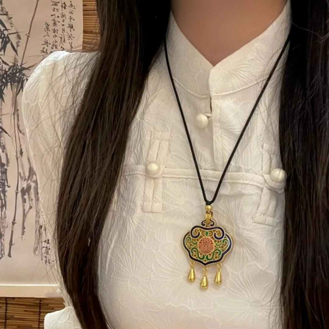 铜合金吊坠 新中式国风|古法珐琅彩景泰蓝如意平安锁