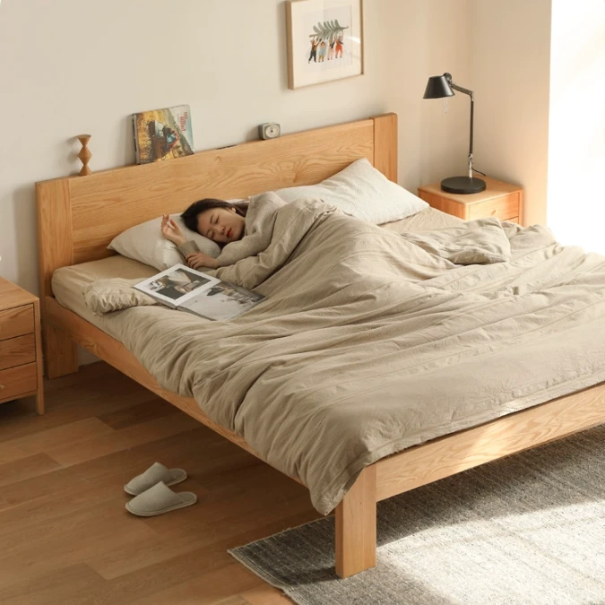 北欧白蜡木实木床实木大板床北欧双人床主卧大床