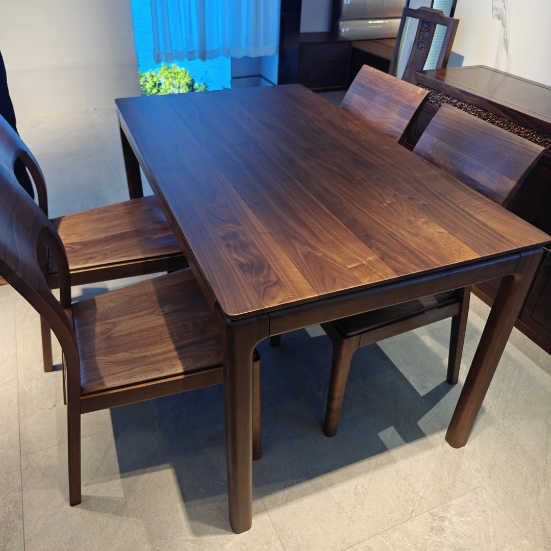 新中式黑胡桃轻奢餐桌椅家用餐厅极简长方形桌子多人餐厅