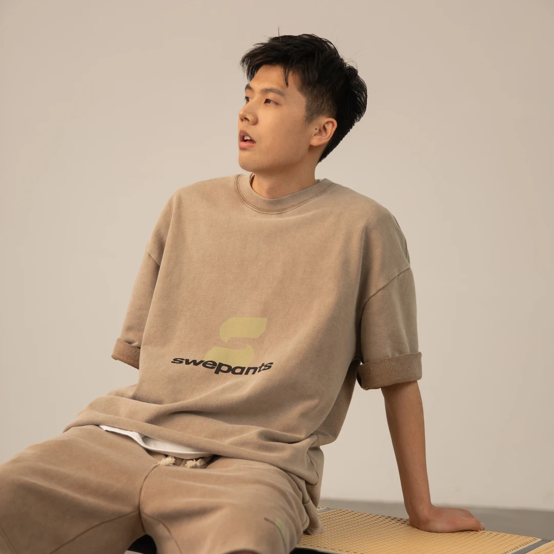 swepants水洗复古vintage做旧印花短袖套装男潮夏季新款重磅宽松T