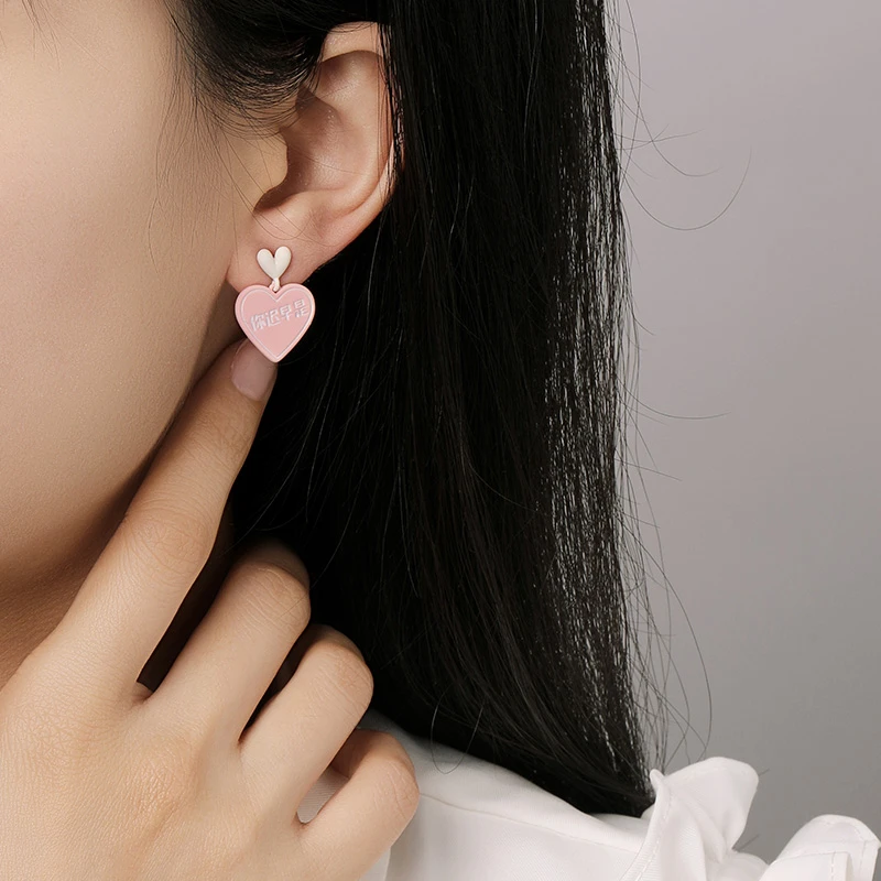 LADY GO 合金耳饰 925银针富+女孩爱心耳钉饰品可爱时尚小众ins风