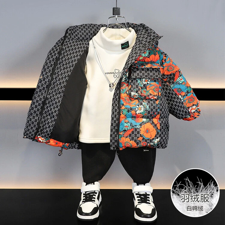 男童羽绒服冬季2023新款女宝宝白鸭绒中长款洋气儿童加厚冬装外套