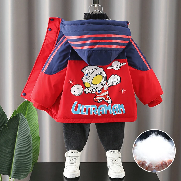 奥特曼男童羽绒服儿童2023新款冬季装白鸭绒外套加厚保暖宝宝棉服