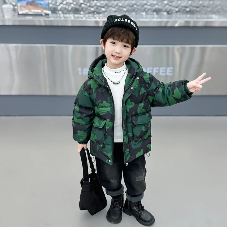 男童迷彩羽绒服洋气冬装2023新款小儿童白鸭绒宝宝加厚保暖外套潮