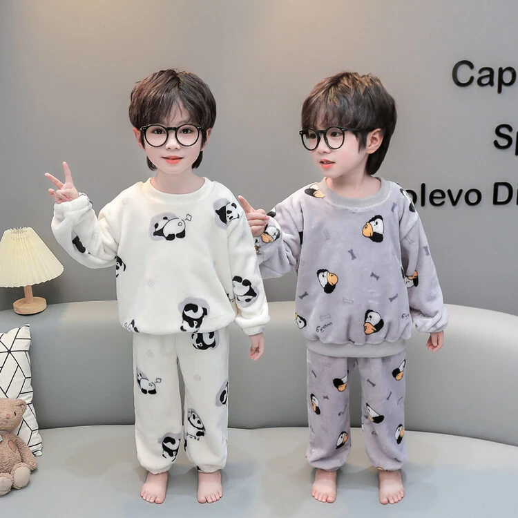儿童睡衣男童秋冬款珊瑚绒2023新款男孩冬季加厚法兰绒宝宝家居服