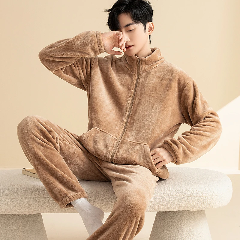 男士睡衣秋冬季珊瑚绒保暖冬天大码可外穿加厚法兰绒家居服套装