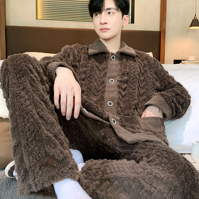 睡衣男士秋冬款冬季珊瑚绒加绒加厚保暖法兰绒家居服大码冬天套装