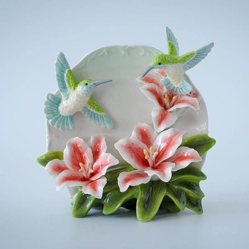 0252茉花市集cosmos欧式复古家居高温瓷小鸟瓷花赏盘摆件