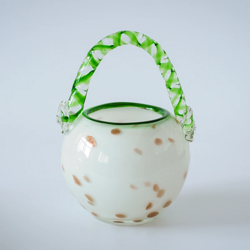 F8142复古琉璃彩绘手工提篮多用家居桌面花瓶摆件储物浪漫设计