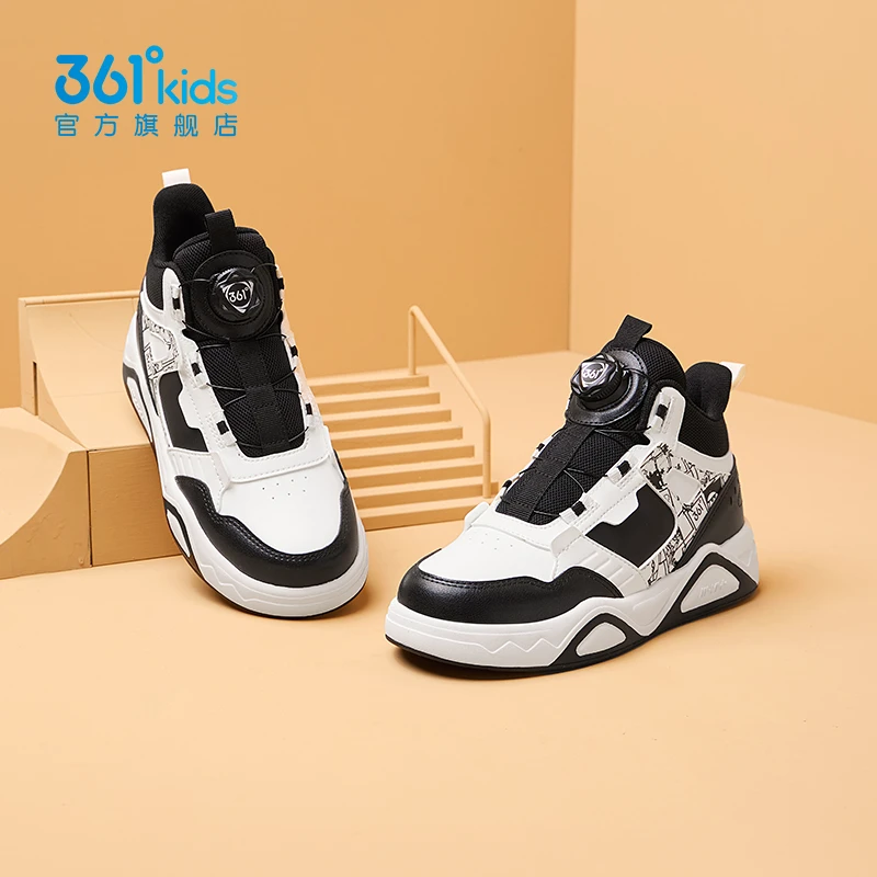 361°儿童板鞋男童运动鞋冬新款高帮革面保暖防滑女童休闲鞋