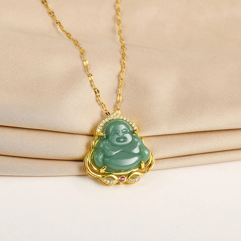 【玉希专属】镶嵌弥勒佛钛钢项链女坠链轻奢时尚