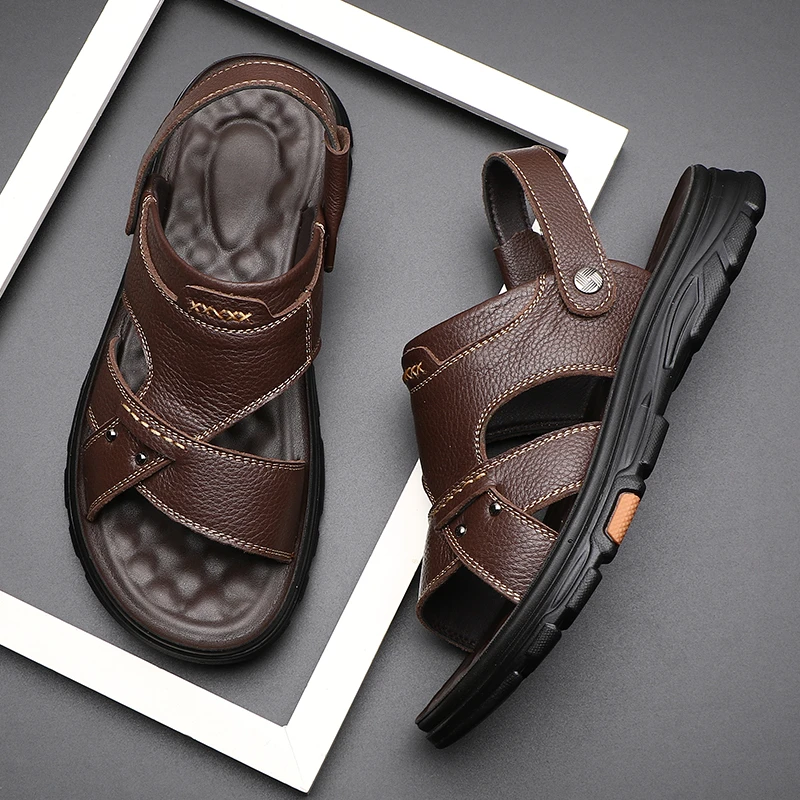 2024年新款头层牛皮男凉鞋夏季外穿软底真皮凉拖鞋大码男款沙滩鞋