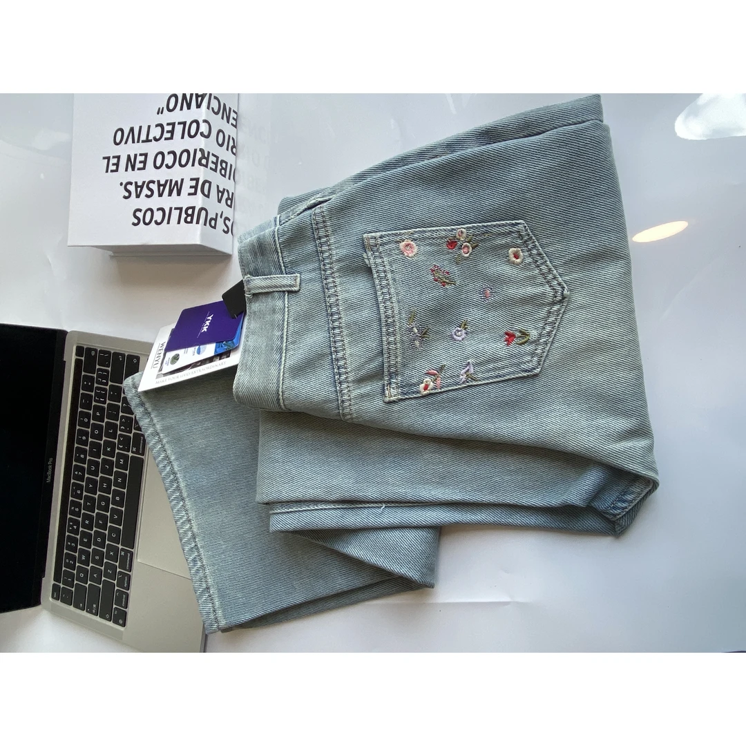 【夏花】天丝牛仔裤女夏季薄款高腰垂感窄版直筒显瘦浅蓝冰丝阔腿裤