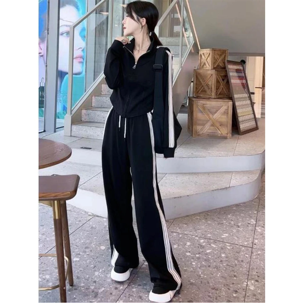 欧货休闲运动套装女2023秋冬立领时尚洋气显瘦修身减龄两件套女装