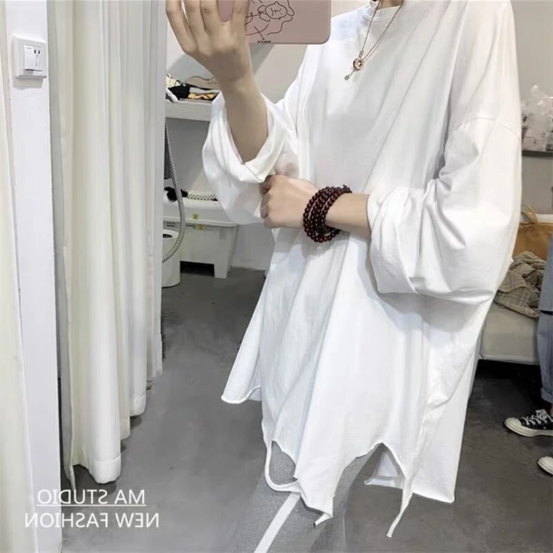 2023秋冬季宽松白色纯棉打底衫内搭韩版长袖简约百搭ins潮上衣
