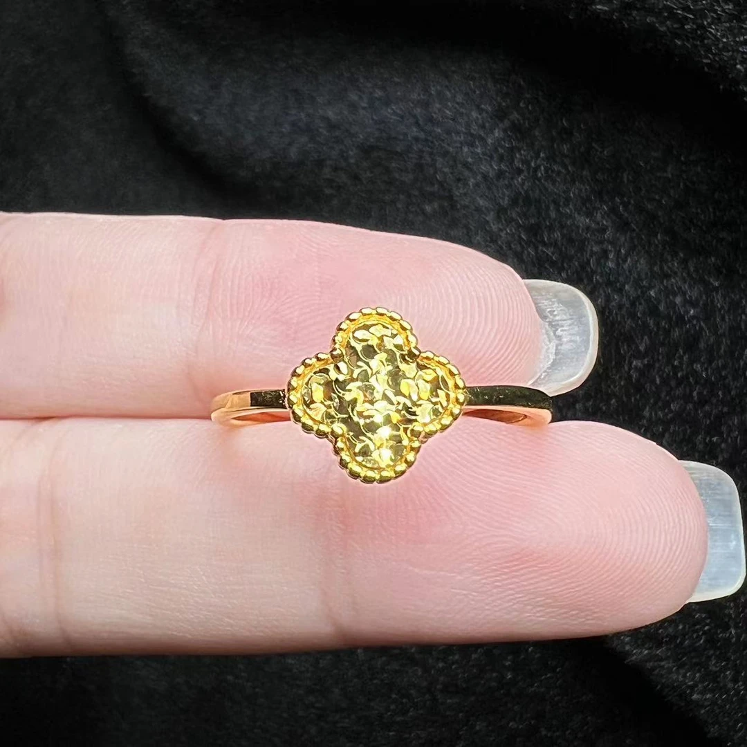 足银戒指 【羊圈珠宝】时尚百搭足银金色四叶草戒指