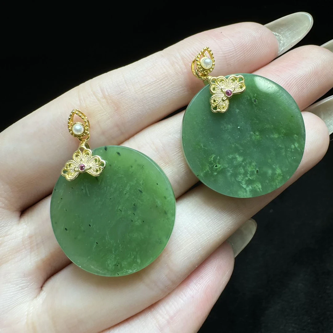 【羊圈珠宝】s925银和田玉圆牌吊坠/多样性发一件/尺寸约25*4