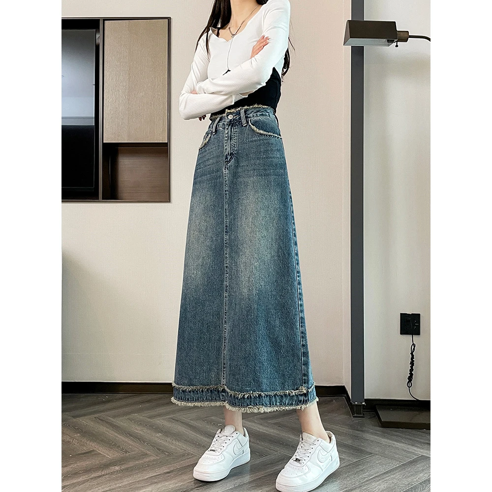 时尚高腰牛仔半身裙女2025夏季薄款百搭高腰复古潮流百搭半身裙子