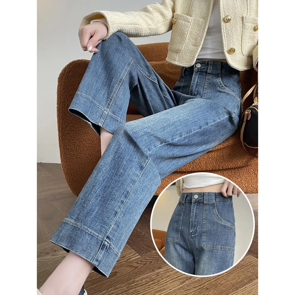 浅色小个子直筒牛仔裤女八分春秋季高腰复古145宽松女士新款裤子