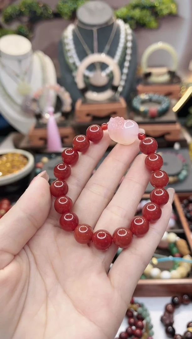 【闪购商品】玛瑙/玉髓手链未镶嵌红玛瑙貔貅手链8