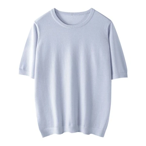 100%纯山羊绒圆领针织短袖百搭