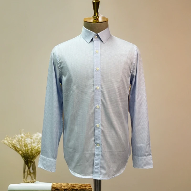 【100%棉COTTON120/2s色织定制衬衫】千鸟格方领梭织衬衫，后收双省