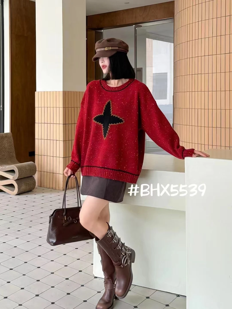 【丽丽家】新款欧货四角形提花大毛衣5539