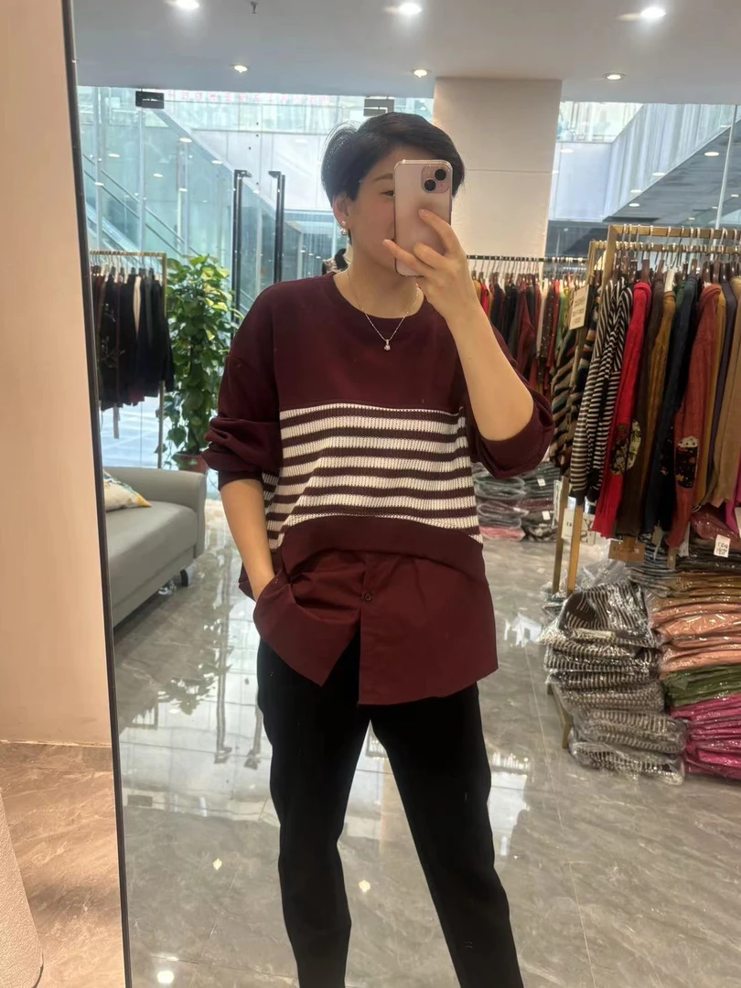 【丽丽家】新款欧货设计感假两件显瘦上衣261