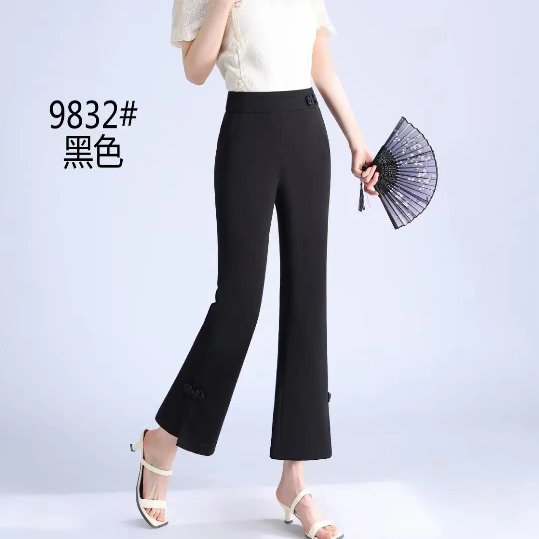 【丽丽家】新款高端女裤时尚盘扣显瘦微喇裤832