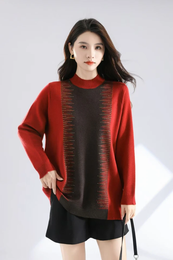 【丽丽家】冬季一手长时尚拼色亮钻羊毛衫9960-1