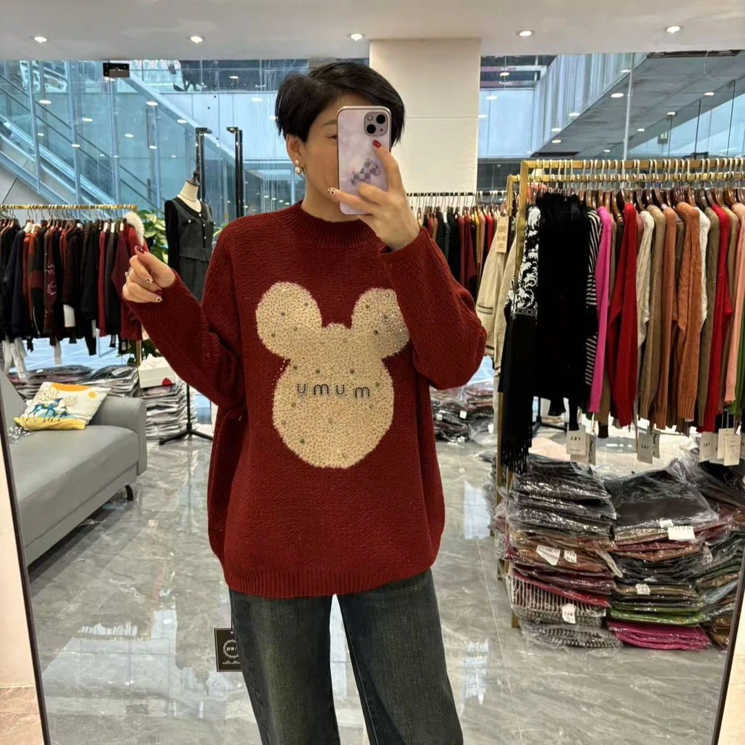 【丽丽家】冬季欧货时尚亮钻米奇头大板毛衣8118