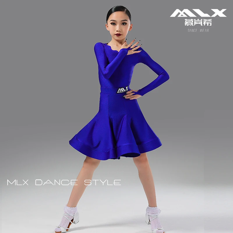 慕岚希8955【欧标锦纶珠光·克莱因蓝】儿童拉丁舞竞赛级规定服