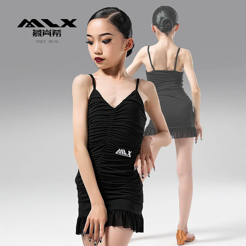 慕岚希8516少儿新款拉丁舞女童吊带连身裙练功服装儿童演出表演服