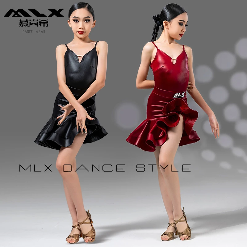 慕岚希8177新款拉丁舞练功服套装吊带形体衣儿童舞蹈演出服