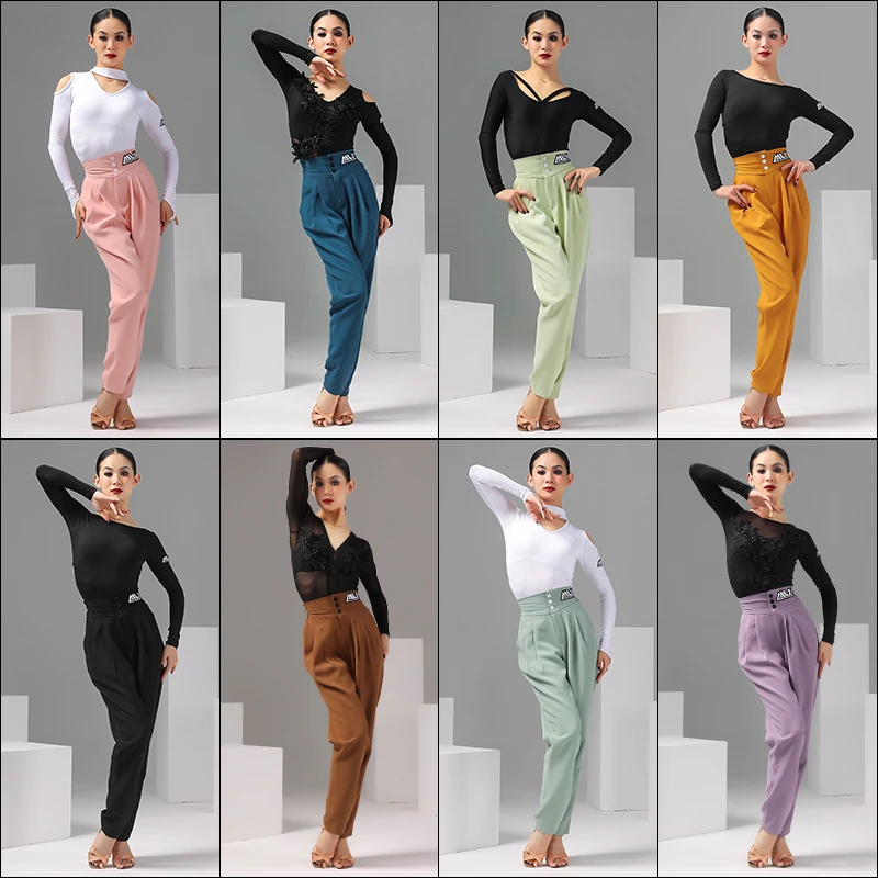 慕岚希6756拉丁舞比赛舞蹈服专业国标舞蹈成人女训练高腰练习长裤