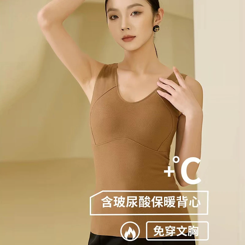 2024秋冬新品德绒吊带背心女带胸垫文胸一体打底保暖内穿保暖内衣