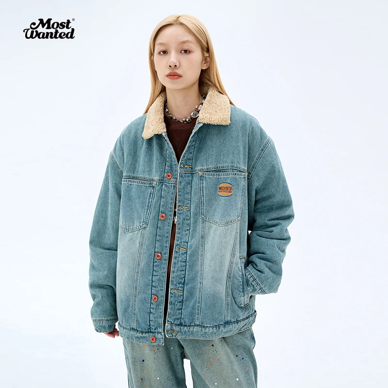 MOSTWANTEDLAB汉堡刺绣仿羊羔绒牛仔夹克外套MWL-2234134
