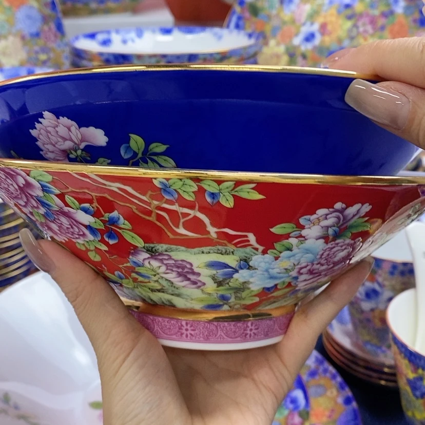 【闪购商品】陶瓷碗20,5厘米红1宝蓝1