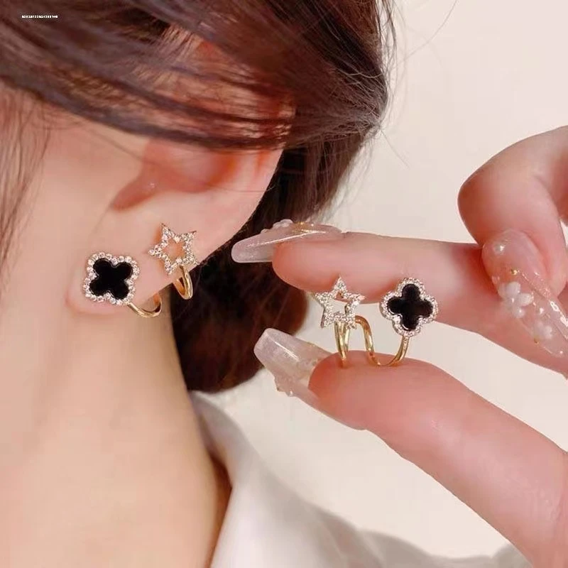 925银皮质耳饰 轻奢潮气质高级小众精致四叶草星星耳钉女新款耳饰