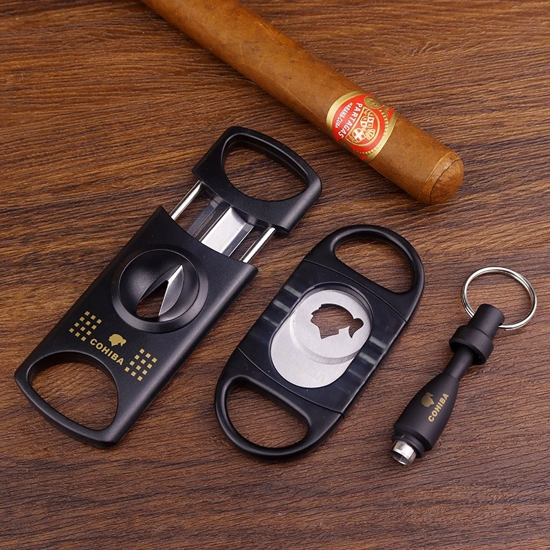 入门级雪茄剪三件套金属刀刃锋利实用雪茄剪圆形打孔器雪茄三件套