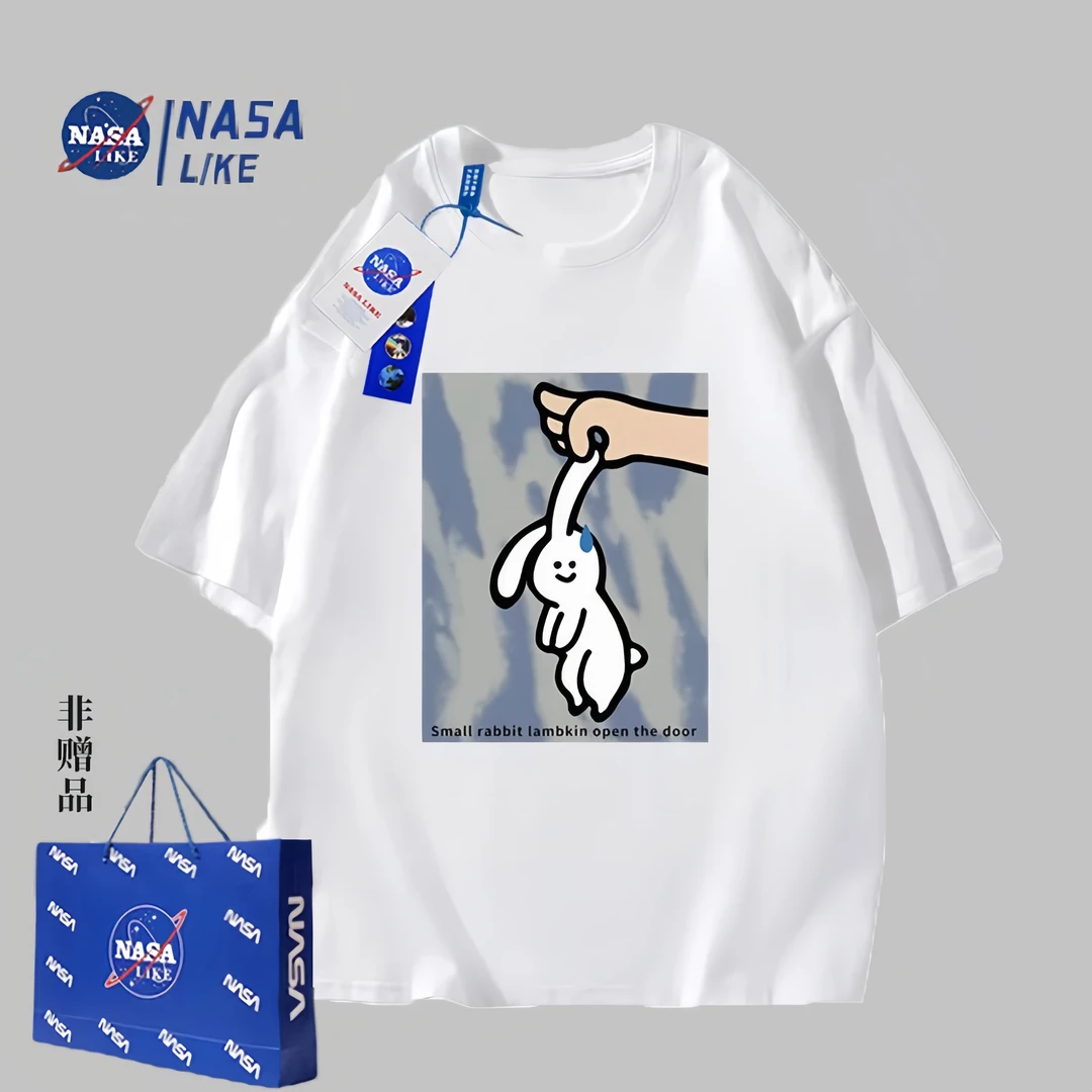 NASA 联名小兔子短袖T恤男女夏季新款纯棉休闲运动半袖百搭情侣装