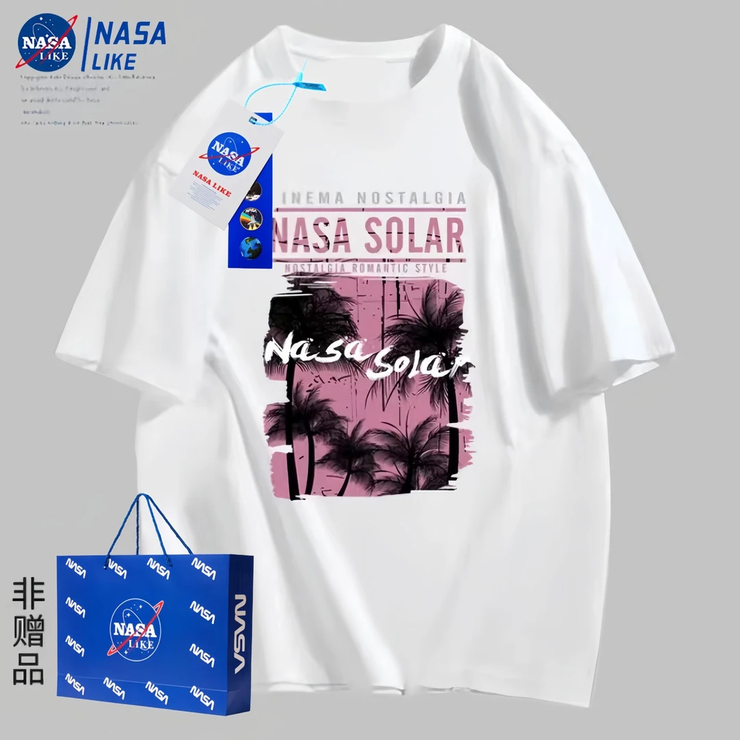 NASA联名2024夏季新款潮牌印花男士短袖夏季纯棉休闲运动情侣圆领