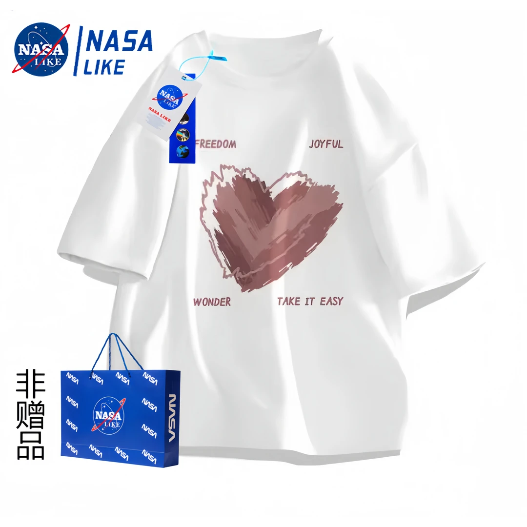 NASA联名 2024夏季新款休闲纯棉美式宽松短袖T恤情侣同款百搭半袖
