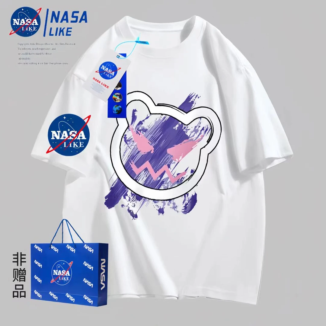 NASA 联名2024夏季爆款休闲百搭重磅印花纯棉短袖美式情侣同款T恤