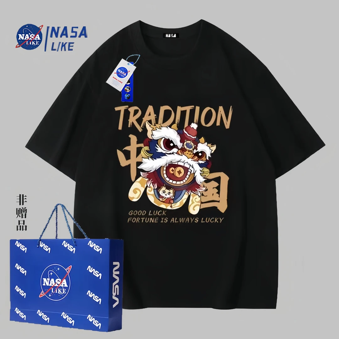 NASA 联名款2024夏季印花纯棉潮牌男女同款半袖圆领T恤百搭情侣服