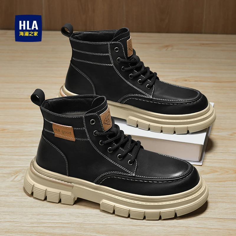 HLA/海澜之家马丁靴男款2024秋冬款英伦风厚底复古户外登山工装鞋