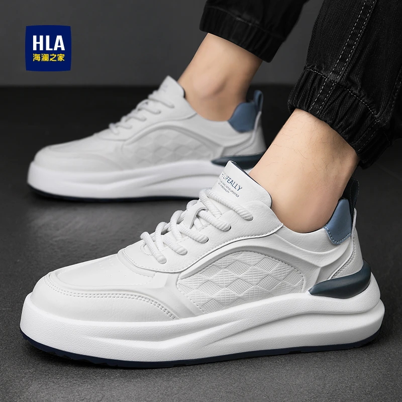 HLA/海澜之家2025新款春季运动休闲板鞋男士百搭厚底增高黑色潮鞋