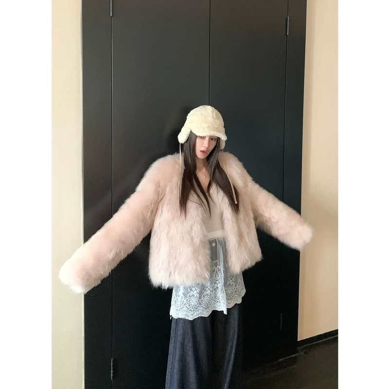 【苣轻柔】"樱花少女"獨家定染 奢贵进口整皮整板山羊绒皮草外套