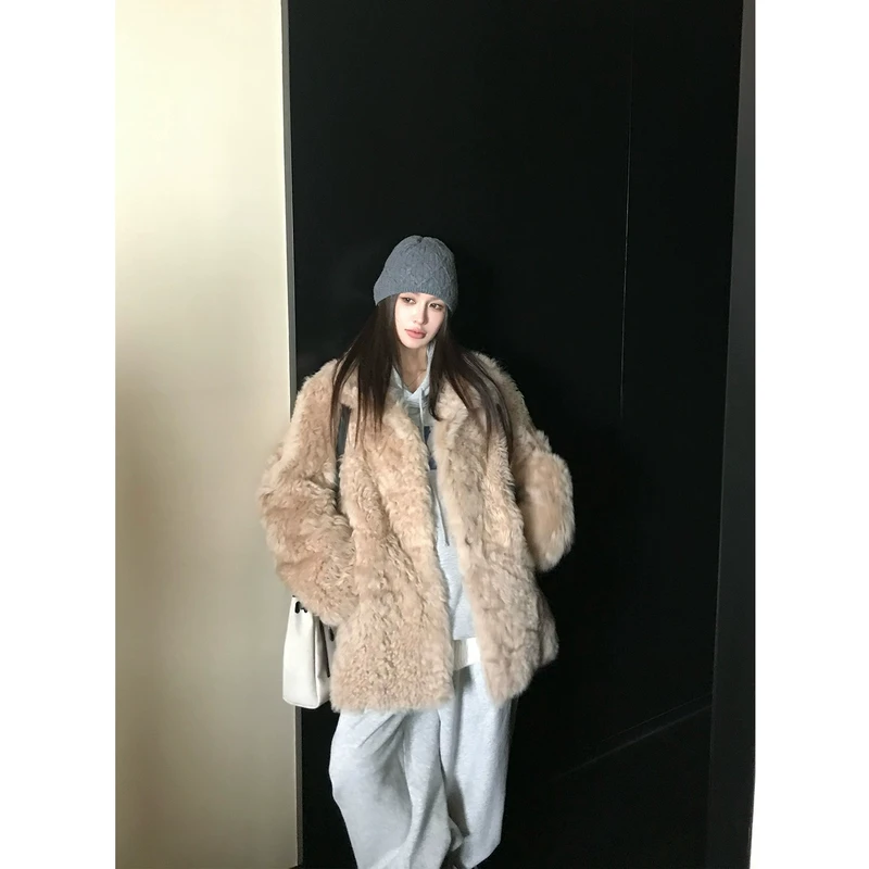 【一件出门】"韩女配方"进口托斯卡纳半卷羊皮毛一体立领皮草外套