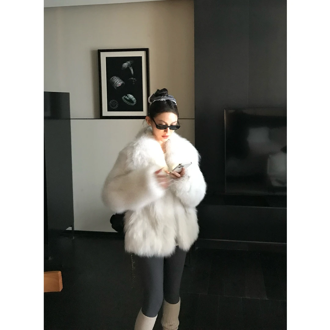 【本期爆款】"白昼流星"芬兰进口SAGA狐狸毛腹毛大翻领皮草外套女